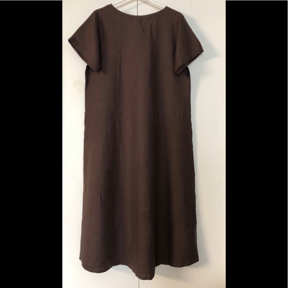 Amélline Linen Blend Chic Long Dress Size L Casual Offially Workwear Pockets - Picture 11 of 12